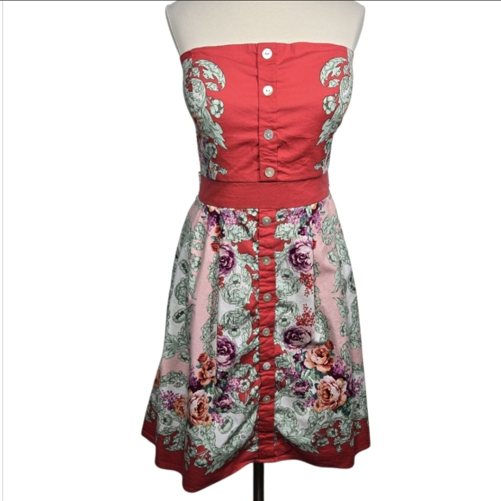 Teeze Me Garden Floral Pin Up Coquette Strapless Cottagecore Dress Junior Size 5